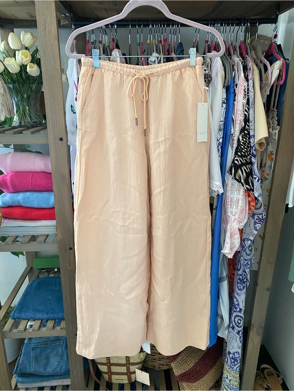 CALYPSO Light Peach Drawstring Wide-Leg Pants